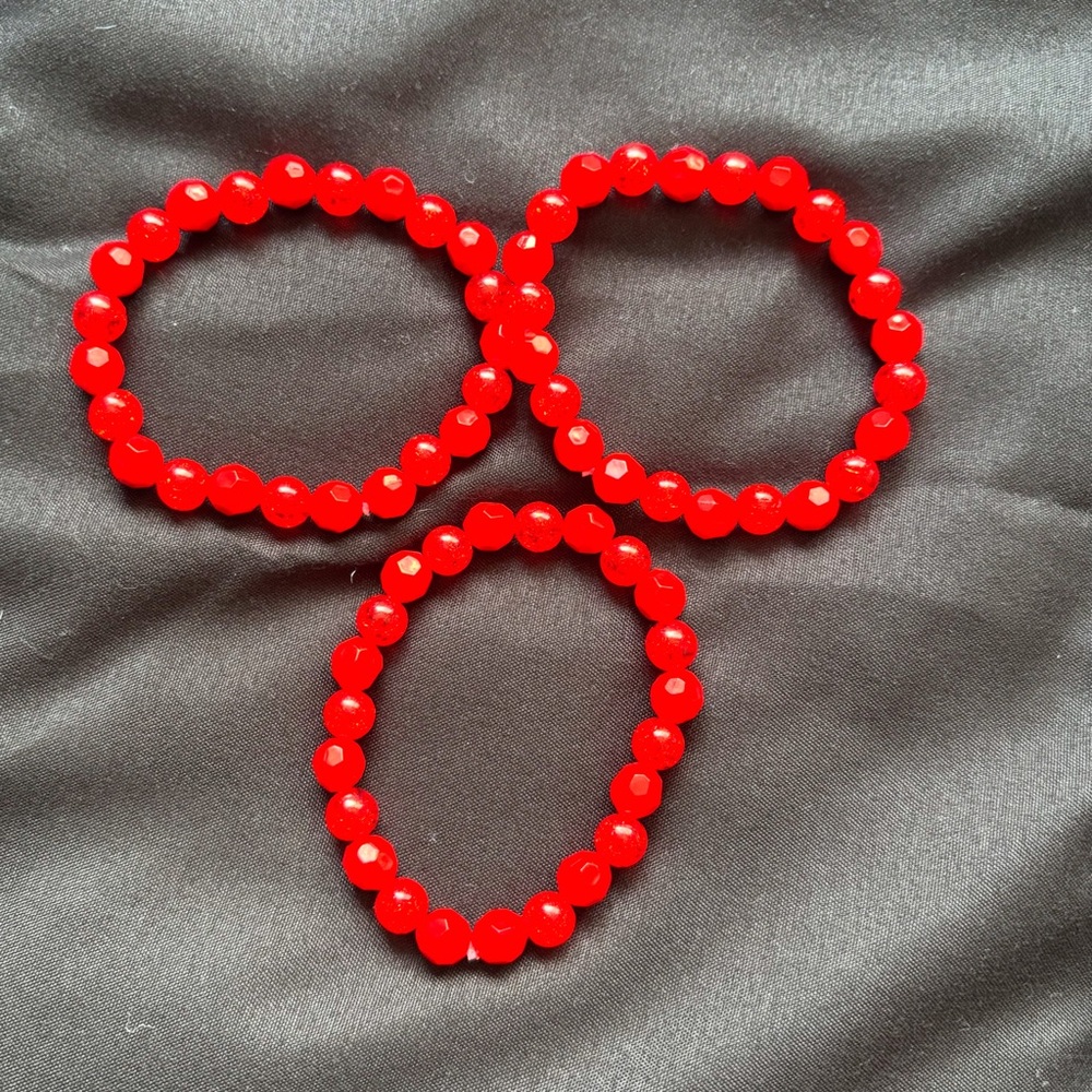 Red Beaded Bracelets Set of 3